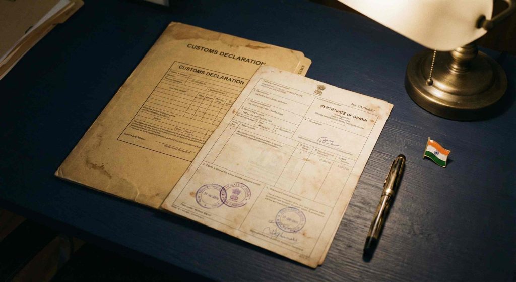 Customs import documents and Certificate of Origin on a desk — CAROTAR 2020 FTA compliance India