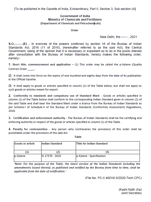 qco for P-Xylene